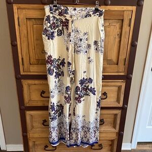 Angie Cream and Purple Floral Wide Leg Pants